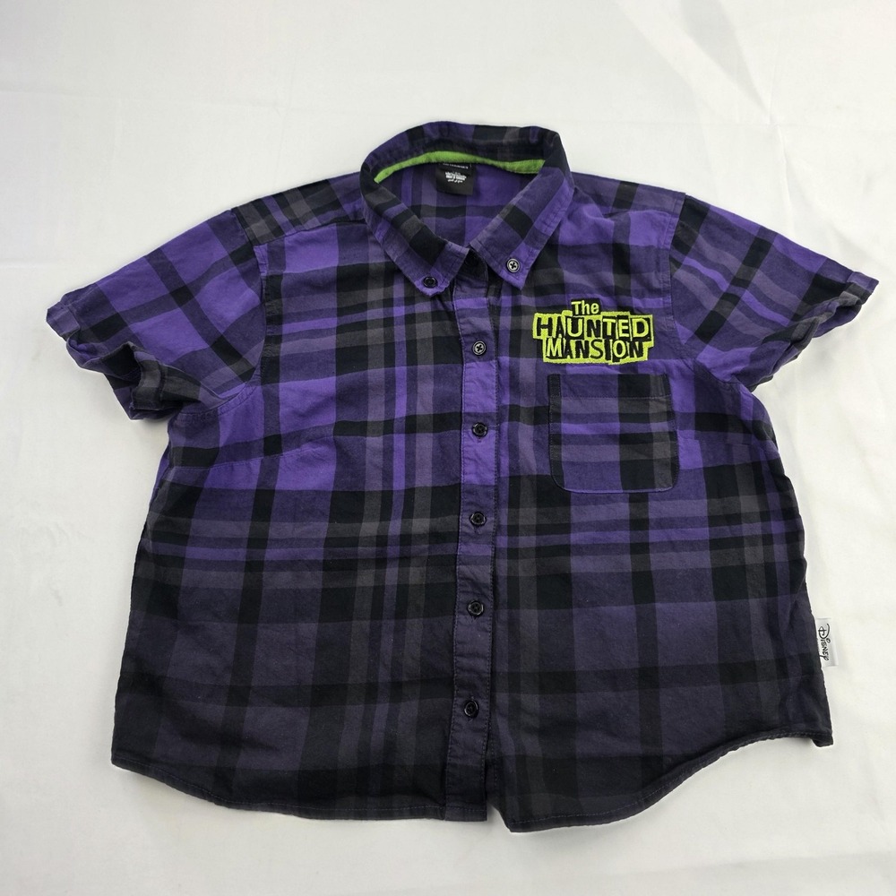 Disney Her Universe Haunted Mansion Shirt Womens Medium Purple Plaid Cropped